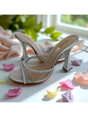 SCHUTZ  Silver Leather Rhinestone Sandals Heels SIze 8